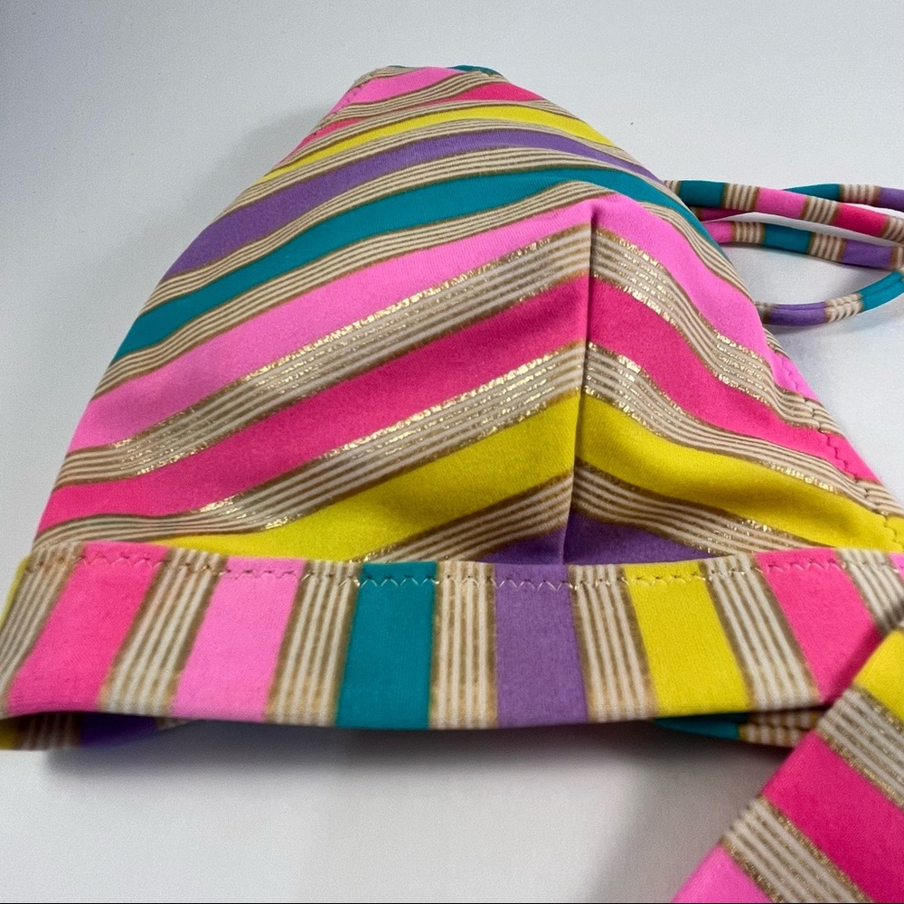 Victoria Secret Bikini Top Multi Color w/ Gold Stripes, Padded w/Back Clasp - Picture 6 of 14
